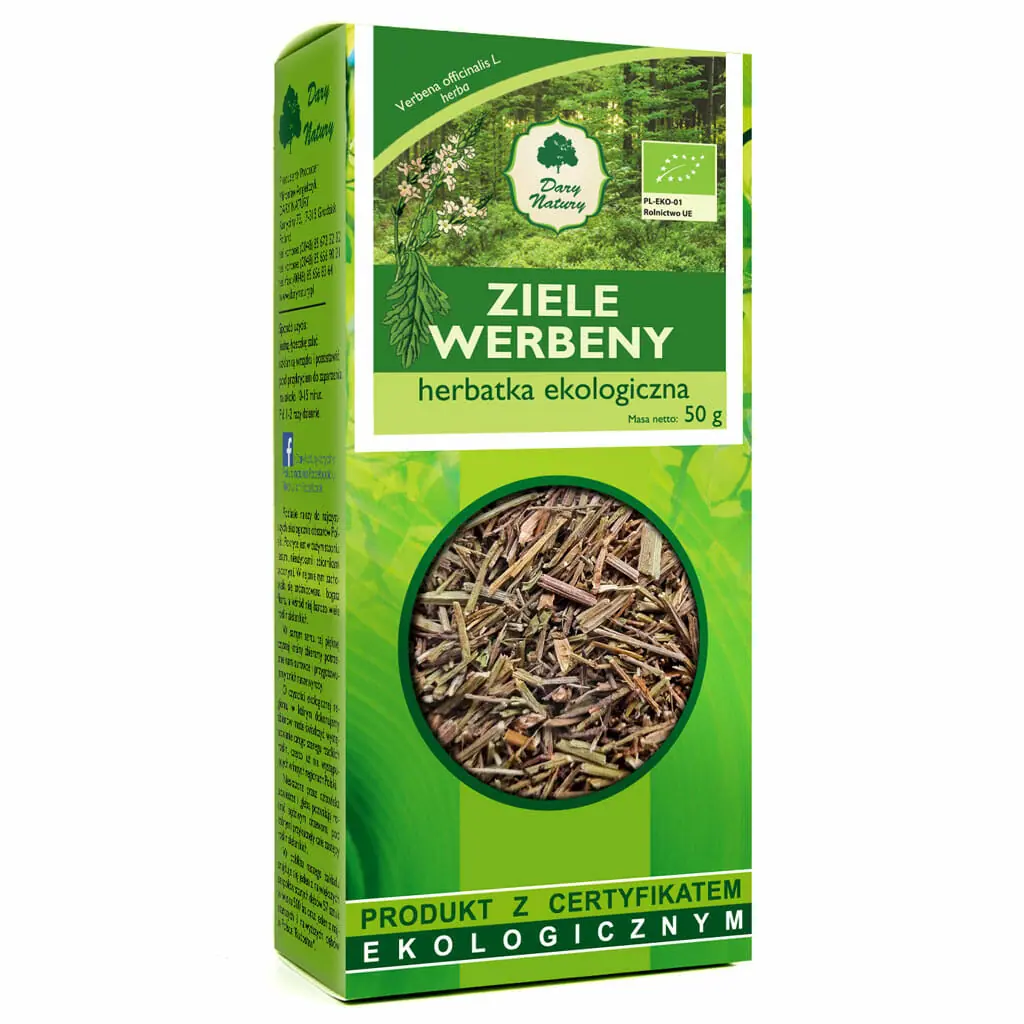 Dary Natury Werbena ZIele EKO 50 G wspiera zdrowie dróg oddechowych,  uspokaja układ nerwowy,  wspiera układ pokarmowy , pomaga przy  przeziębieniach