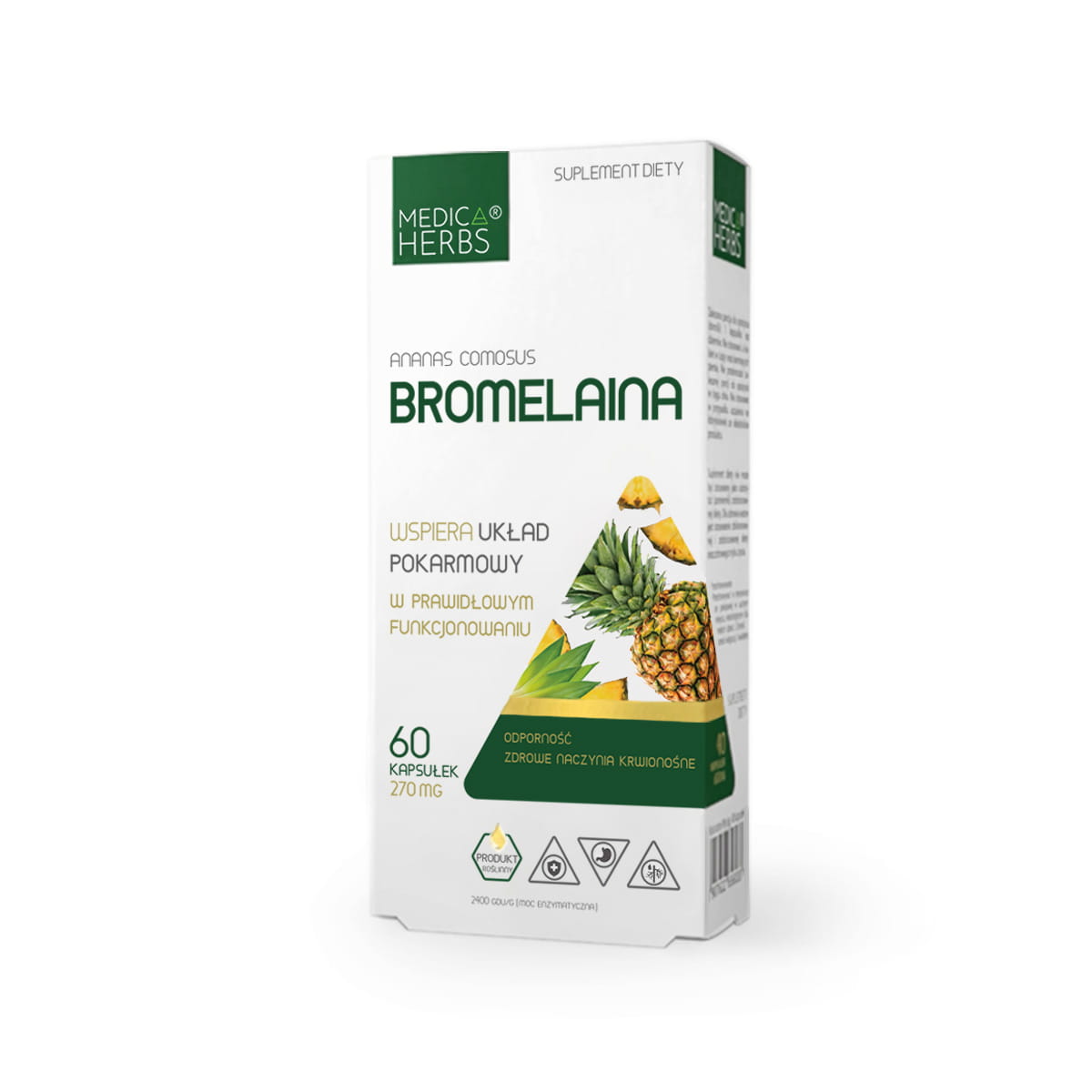 Medica Herbs Bromelaina 270mg/ 60kaps , wspiera układ pokarmowy , zdrowe naczynia krwionośne , wspiera odporność