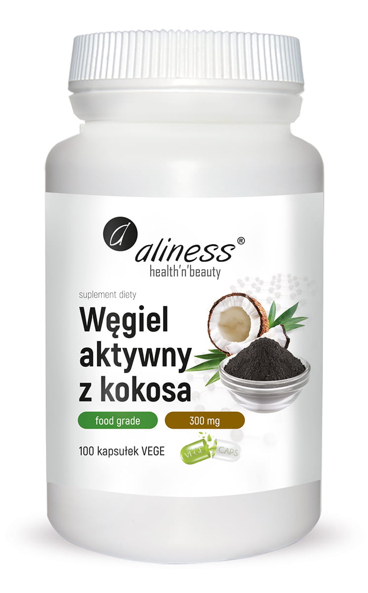 Aliness, Węgiel aktywny z kokosa 100 kaps. wspiera trawienie