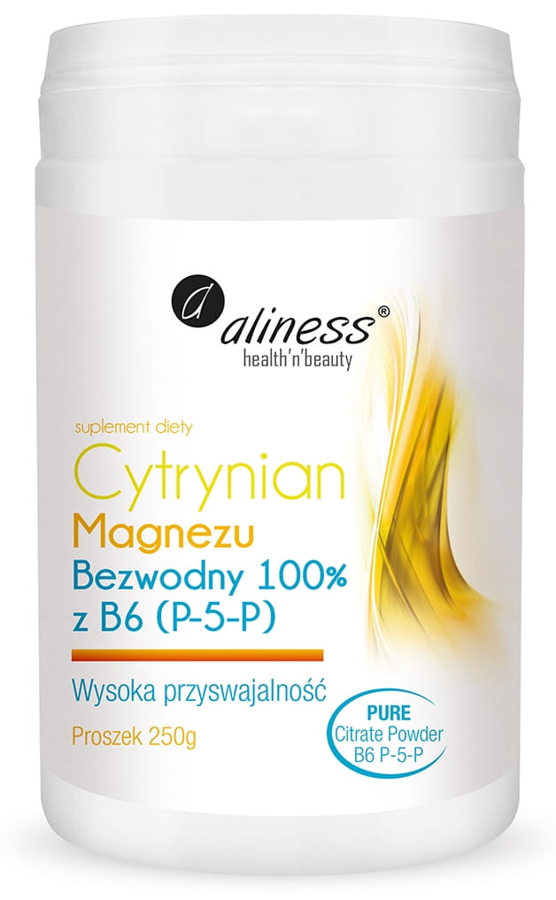 Aliness, Cytrynian Magnezu BEZ. 100% z B6 (P-5-P), 250g proszek